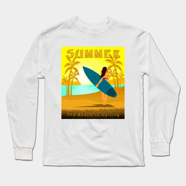 THE BEACH IS CALLING, SUMMER Long Sleeve T-Shirt by canzyartstudio